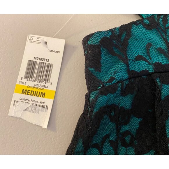 Material Girl Teal & Black Lace Overlay Fit & Flare Dress Zipper Back Medium - Picture 6 of 12